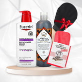 باقة العناية المكثفة بالجسم – ليفة مومز باث الكورية + غسول صابون أفريقي + لوشن يوسيرين + ليفة تقشير هدية