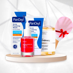 مجموعة تصحيح البشرة والتقشير – PanOxyl 10  + سيروم Anua + مقشر The Ordinary + هدية الليفة الكورية