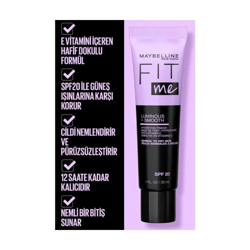 ميبلين - برايمر الوجه فيت مي مع عامل حماية من الشمس Spf 20 للبشرة الجافة 30 مل